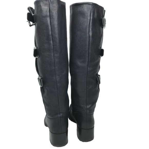 Stuart Weitzman Tall Black Leather Buckle Heeled Riding Boots size 8.5 - Picture 10 of 15